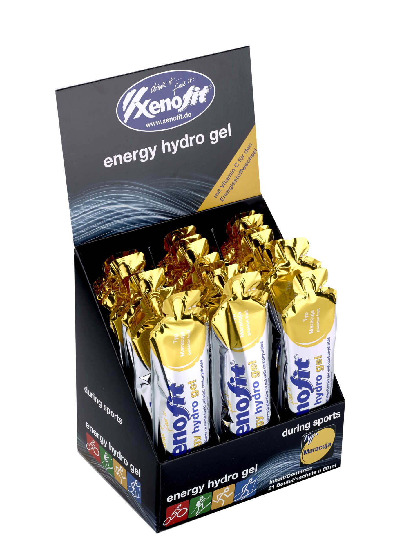Display box of Xenofit energy hydro gels
