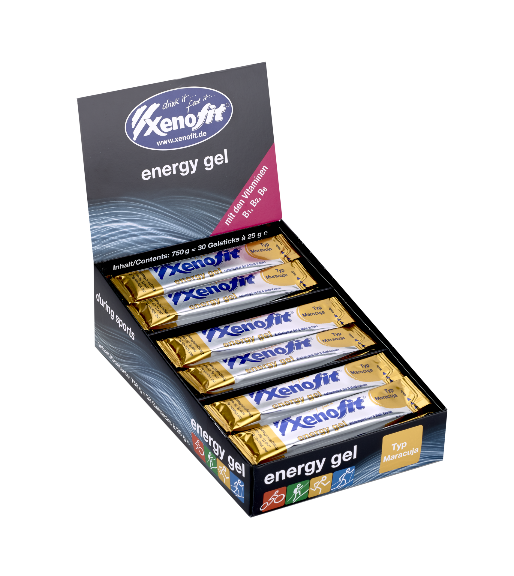 Packung mit Xenofit Energy Gel Riegel